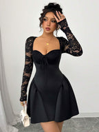 SHEIN Allurite Holiday Costume Dress Christmas Party Ball White Lace Long Sleeve Princess Tutu Sexy Mini Dress;Fall Women Clothes;Holiday Party Dress;New Year Eve Dress;New Years Women Outfit,Valentine's Day Mini Dress, Spring/Summer Mini Dress,Black And White Stitching Black Corset Dress Dinner Date Dress Sweetheart Neckline Dress Corset Top Dress Wine Dress Maroon Dress