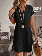 EMERY ROSE Solid Notched Button Front Batwing Sleeve Shirt Dress,Summer Dresses For Women