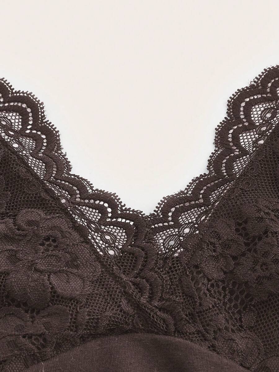 ROMWE PUNK Contrast Lace Ruched Halter Top