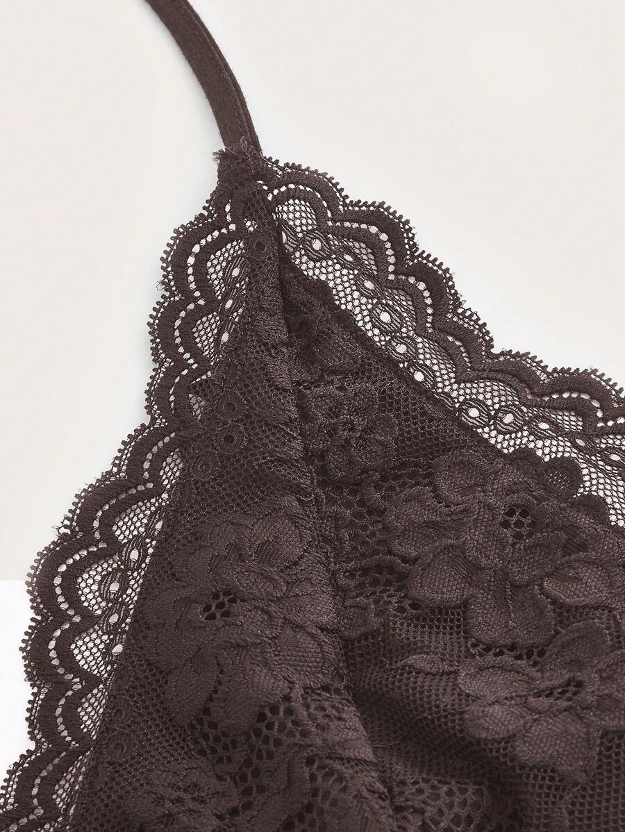ROMWE PUNK Contrast Lace Ruched Halter Top