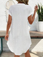 EMERY ROSE Solid Notched Button Front Batwing Sleeve Shirt Dress,Summer Dresses For Women