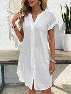 EMERY ROSE Solid Notched Button Front Batwing Sleeve Shirt Dress,Summer Dresses For Women
