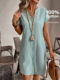EMERY ROSE Solid Notched Button Front Batwing Sleeve Shirt Dress,Summer Dresses For Women