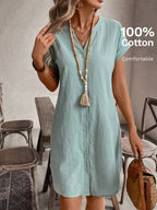 EMERY ROSE Solid Notched Button Front Batwing Sleeve Shirt Dress,Summer Dresses For Women