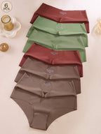 Aofeiqike 6pcs High Waist Plus Size Women Briefs, Sexy Seamless Breathable Ice Silk Panties, Comfortable Soft Hipster Underwear