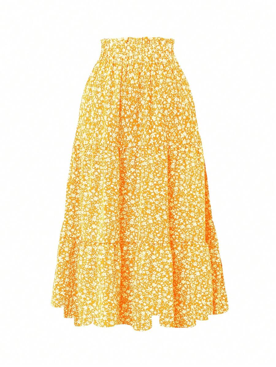 Women's Ditsy Floral Layered Ruffle Elastic Waist Vacation Skirt
