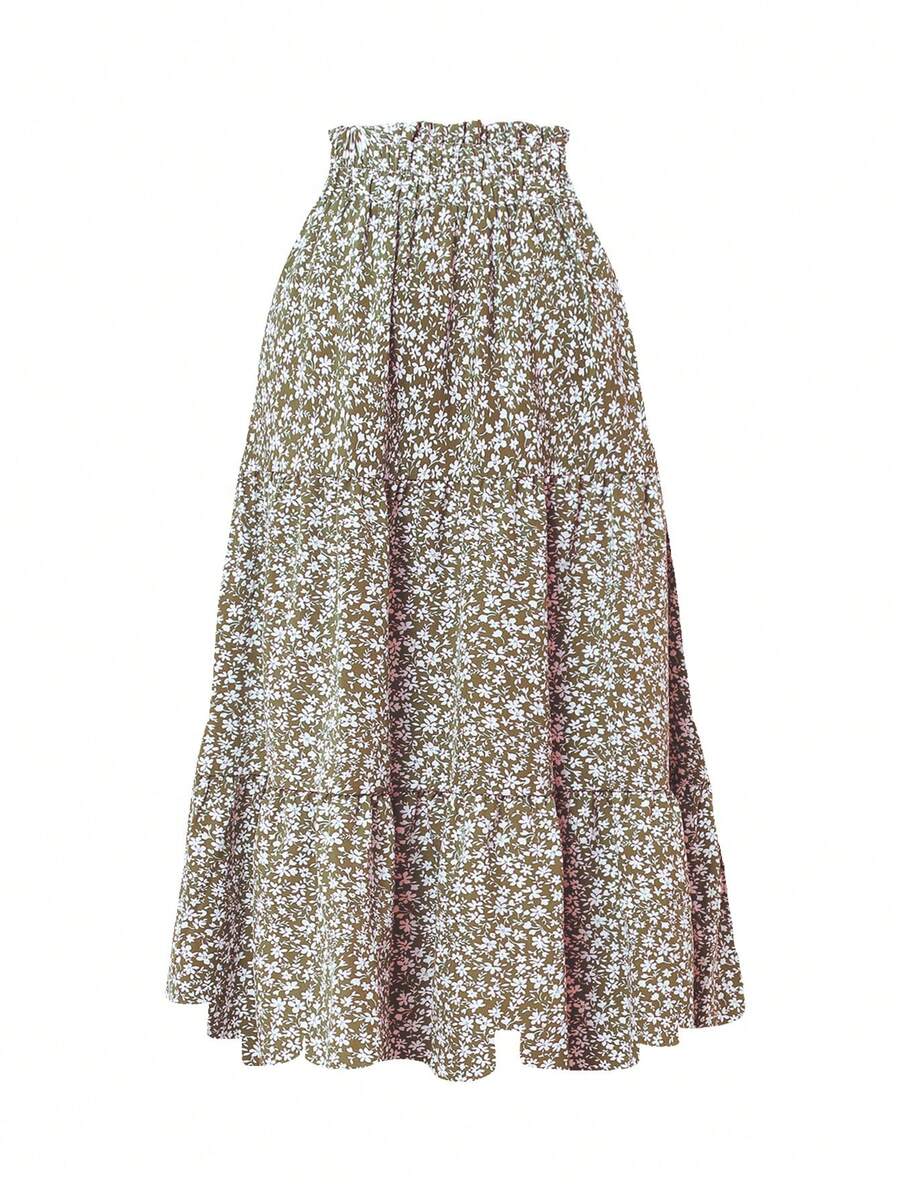 Women's Ditsy Floral Layered Ruffle Elastic Waist Vacation Skirt