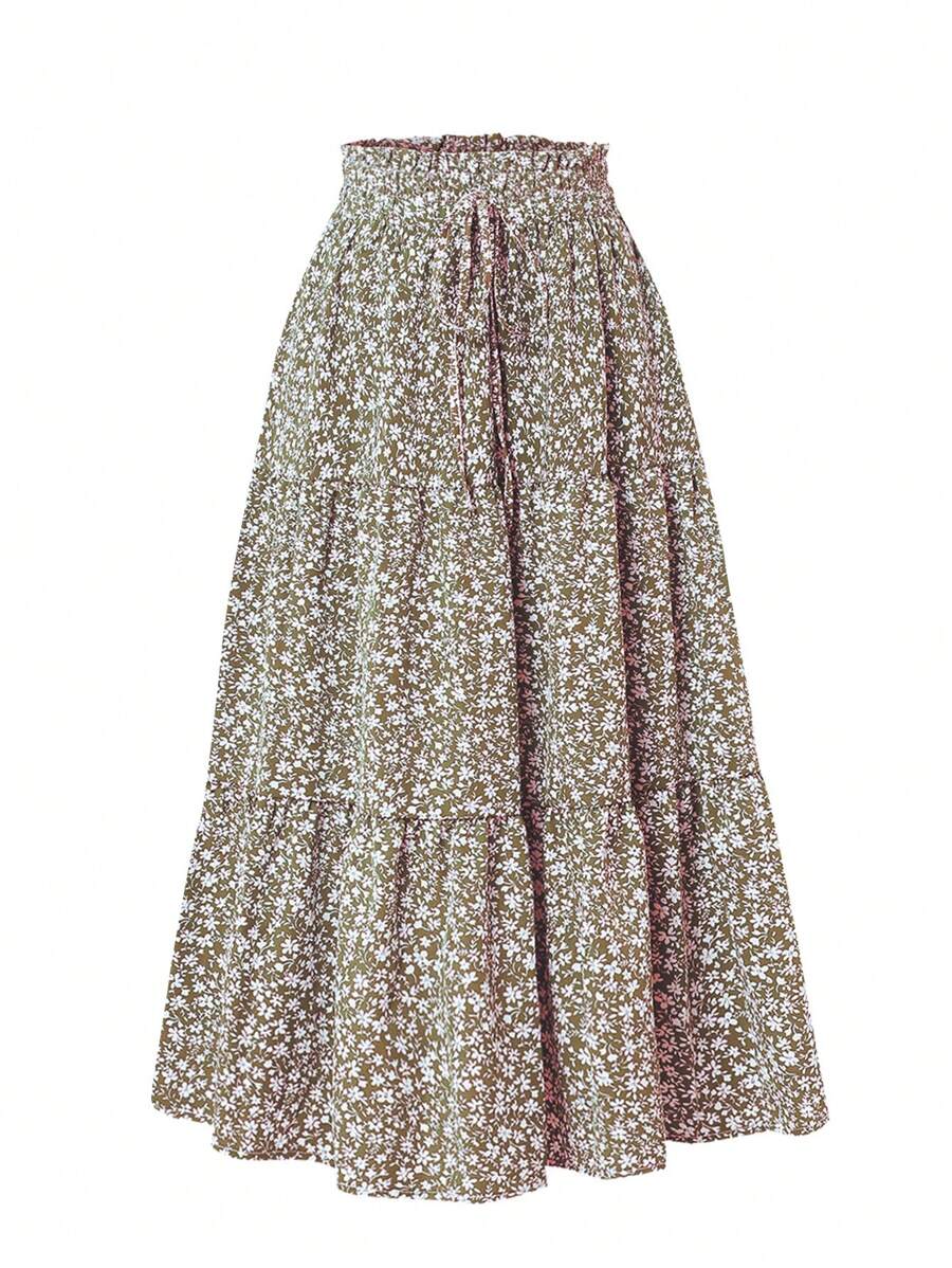Women's Ditsy Floral Layered Ruffle Elastic Waist Vacation Skirt