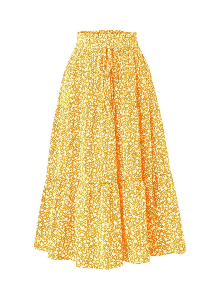 Women's Ditsy Floral Layered Ruffle Elastic Waist Vacation Skirt