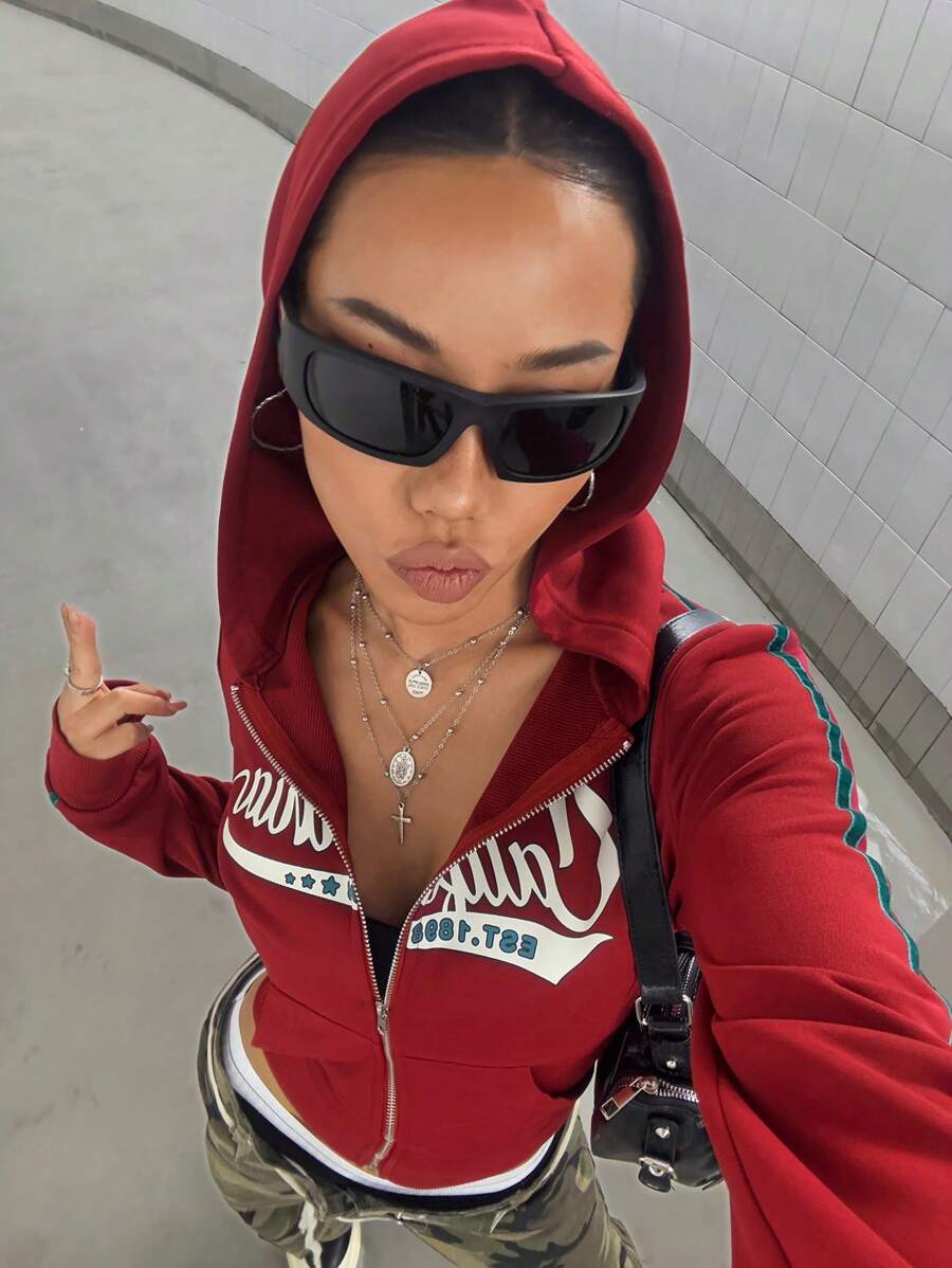 StreetHx Retro American Style Fitted Zip Up Hoodie Jacket For Women,Graduation,Teacher,Back To School Pullover Fall