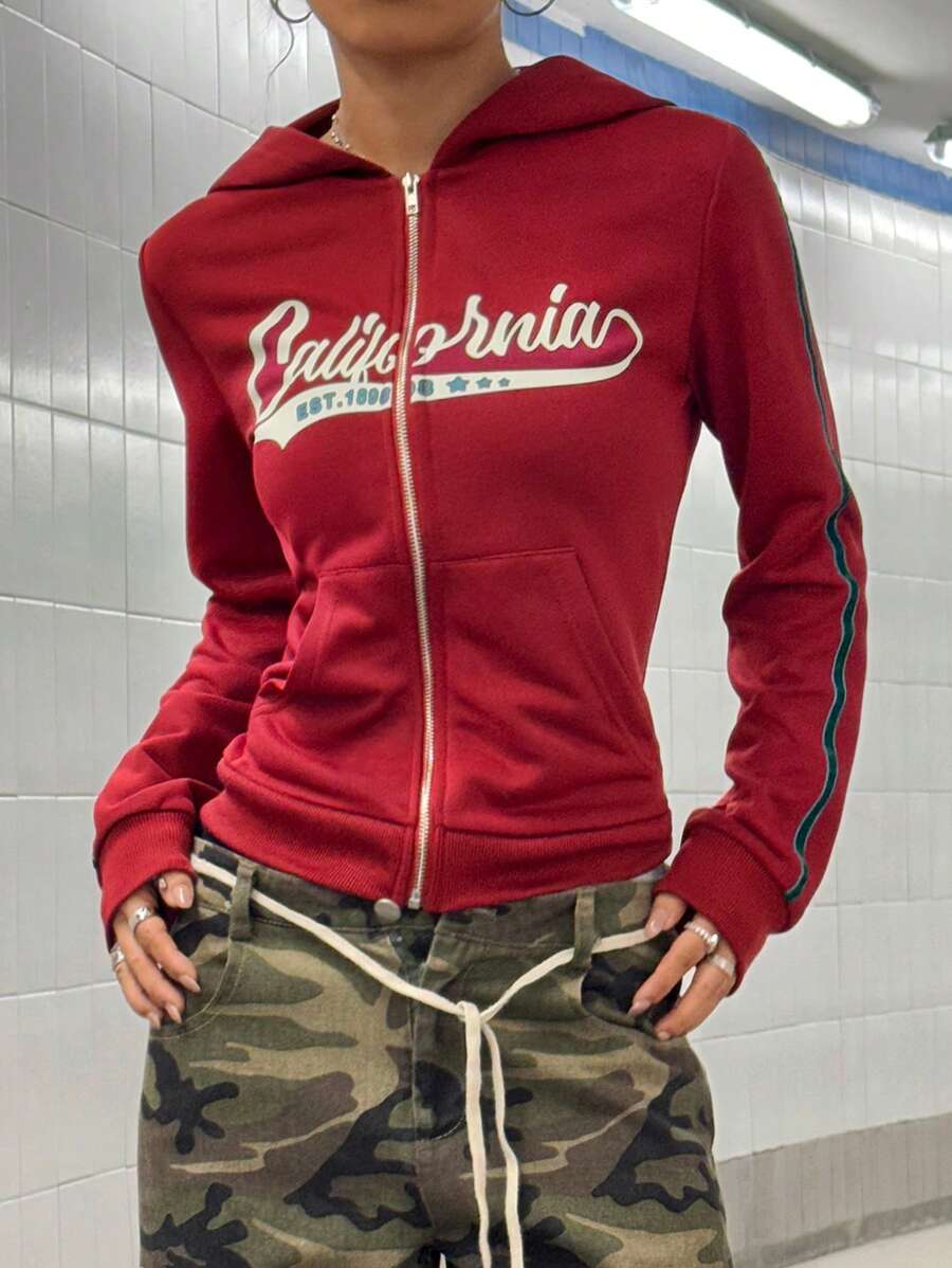 StreetHx Retro American Style Fitted Zip Up Hoodie Jacket For Women,Graduation,Teacher,Back To School Pullover Fall