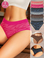 MEIYATING 7pcs Women Leopard Print Seamless Briefs, Low Waist Underwear With High Elasticity, Comfortable And Skin-Friendly