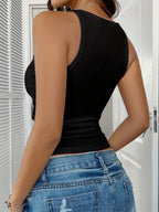 Chiquease Sexy Sleeveless Knitted Crop Top, Fitted Sports Camisole