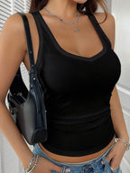 Chiquease Sexy Sleeveless Knitted Crop Top, Fitted Sports Camisole