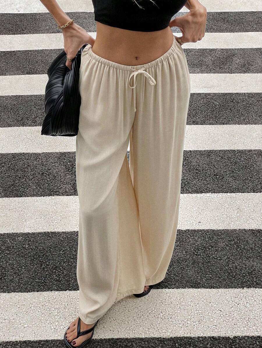 Siren Gaze Women Linen Low-Waist Straight Leg Casual Pants, Summer Holiday Style Business Casual Woman,Linen Pants Black