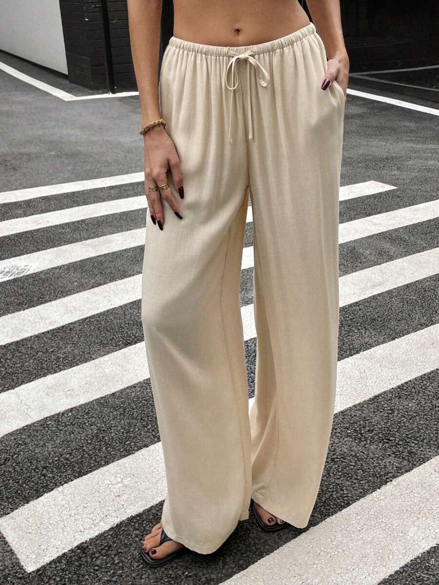 Siren Gaze Women Linen Low-Waist Straight Leg Casual Pants, Summer Holiday Style Business Casual Woman,Linen Pants Black