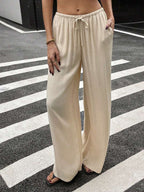 Siren Gaze Women Linen Low-Waist Straight Leg Casual Pants, Summer Holiday Style Business Casual Woman,Linen Pants Black