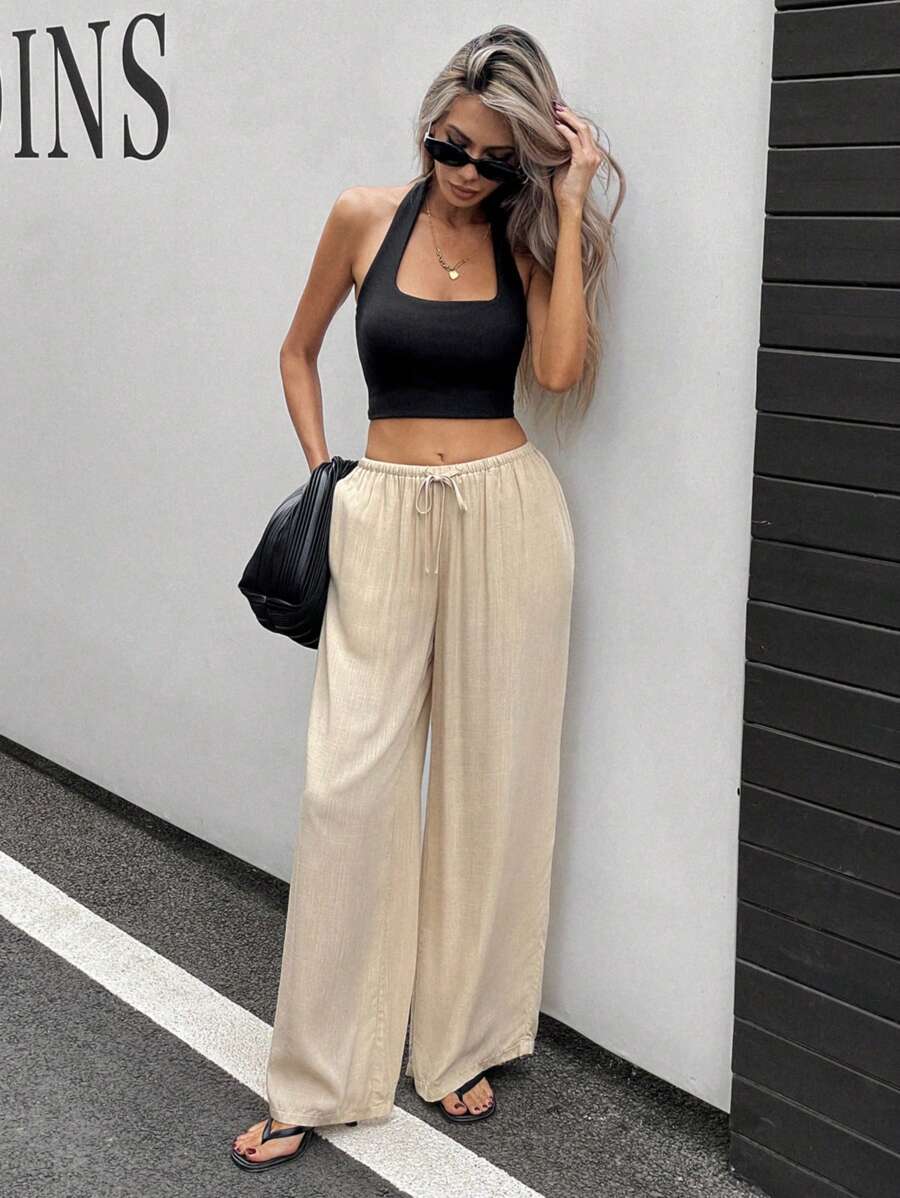 Siren Gaze Women Linen Low-Waist Straight Leg Casual Pants, Summer Holiday Style Business Casual Woman,Linen Pants Black