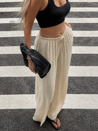 Siren Gaze Women Linen Low-Waist Straight Leg Casual Pants, Summer Holiday Style Business Casual Woman,Linen Pants Black