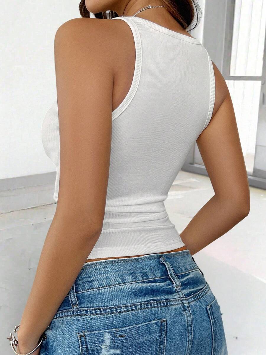 Chiquease Sexy Sleeveless Knitted Crop Top, Fitted Sports Camisole