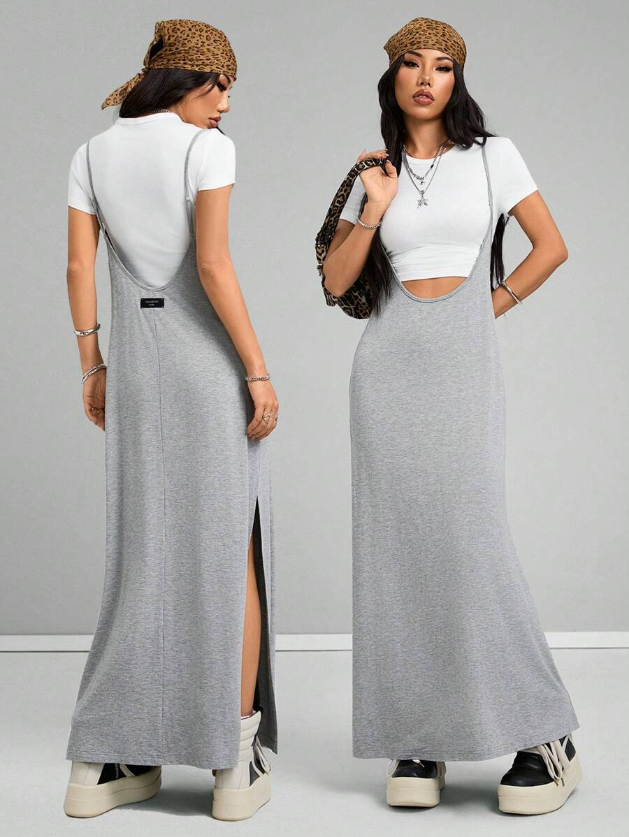 Coolane Women's Spring And Summer Vintage Going Out Date Night Sportswear Athleisure Basic Grey Midi Dress