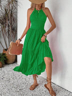 Breezaya Summer Holiday Solid Color Textured Backless Dress For New Year Clothes Maxi Vacation Beach Outfits Women