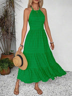 Breezaya Summer Holiday Solid Color Textured Backless Dress For New Year Clothes Maxi Vacation Beach Outfits Women