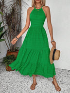 Breezaya Summer Holiday Solid Color Textured Backless Dress For New Year Clothes Maxi Vacation Beach Outfits Women
