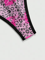 ROMWE J-Fashion 3pcs Y2K Harajuku Leopard Print Mesh & Lace Trim Women Narrow Band Brief Panty Set