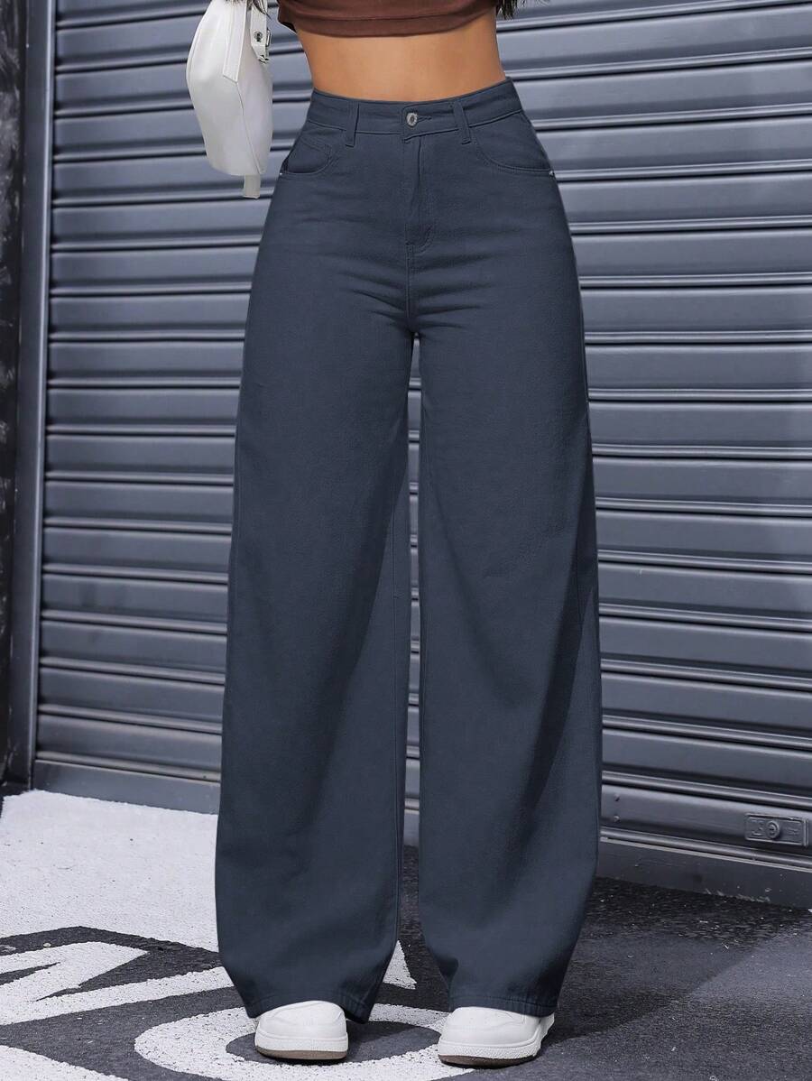 SHEIN ICON Casual Relaxed-Fit High-Waist Straight Leg Denim Jeans