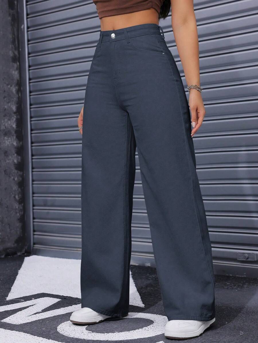 SHEIN ICON Casual Relaxed-Fit High-Waist Straight Leg Denim Jeans