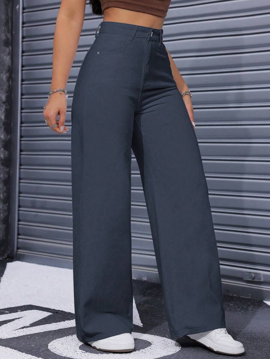 SHEIN ICON Casual Relaxed-Fit High-Waist Straight Leg Denim Jeans