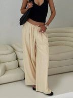 Siren Gaze Women Linen Low-Waist Straight Leg Casual Pants, Summer Holiday Style Business Casual Woman,Linen Pants Black