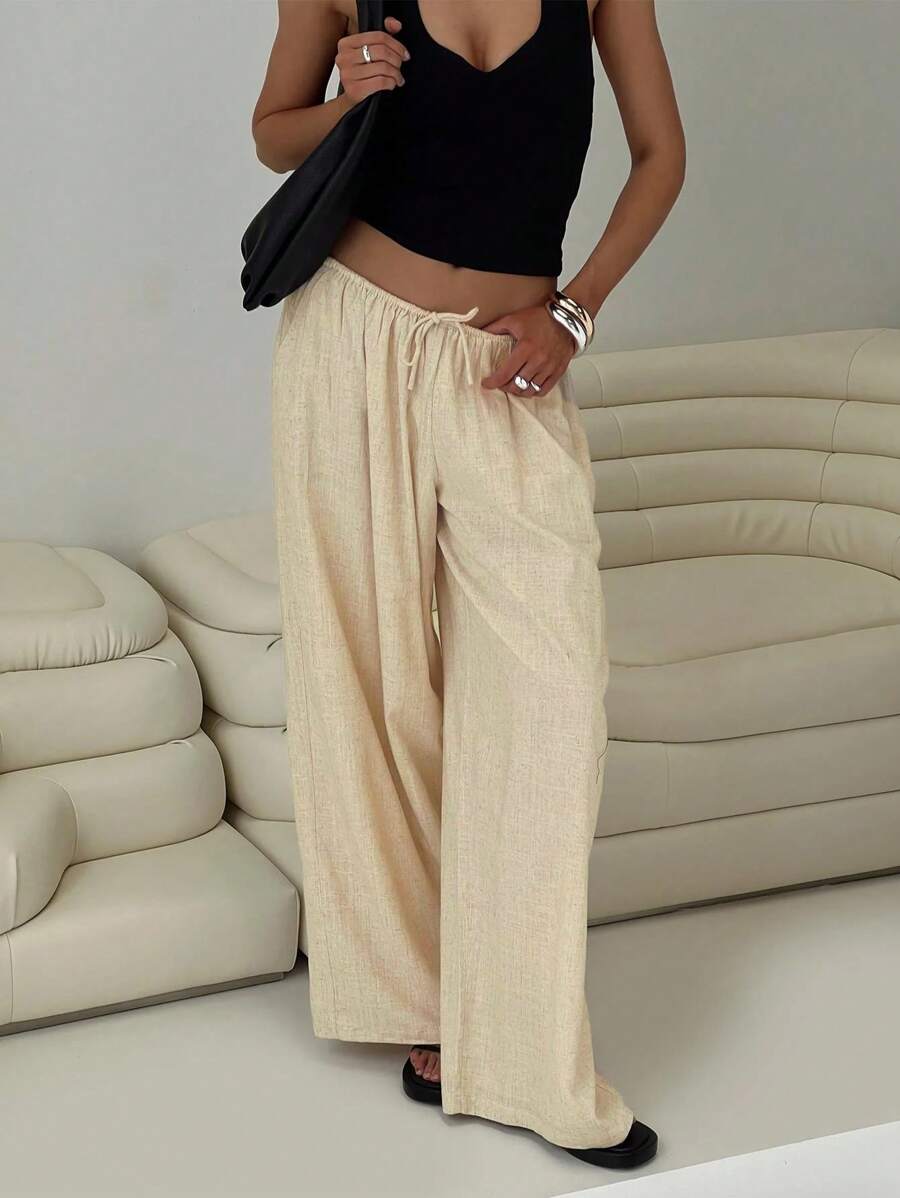 Siren Gaze Women Linen Low-Waist Straight Leg Casual Pants, Summer Holiday Style Business Casual Woman,Linen Pants Black
