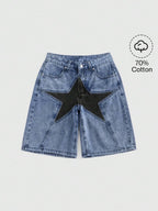 ROMWE Grunge Punk Women Star Low Waist Denim Shorts, School