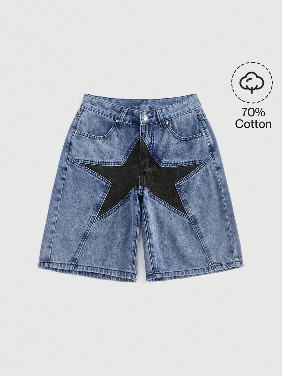 ROMWE Grunge Punk Women Star Low Waist Denim Shorts, School