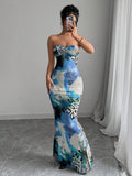 Selianne Sleeveless Twist Cutout Back Tie Up Bodycon Maxi Leopard Print Dress