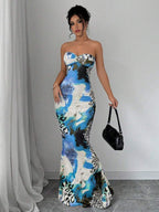 Selianne Sleeveless Twist Cutout Back Tie Up Bodycon Maxi Leopard Print Dress
