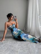 Selianne Sleeveless Twist Cutout Back Tie Up Bodycon Maxi Leopard Print Dress