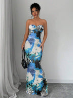 Selianne Sleeveless Twist Cutout Back Tie Up Bodycon Maxi Leopard Print Dress