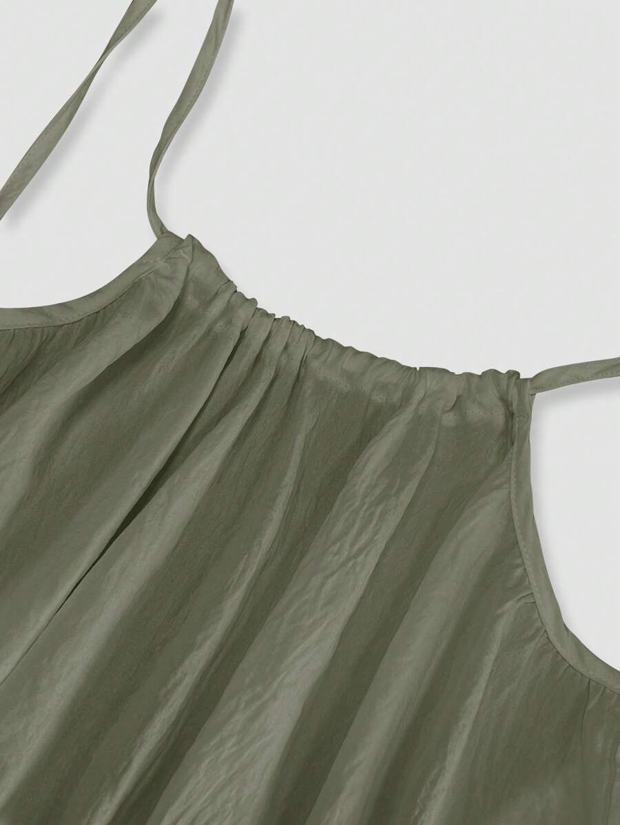 Cévolie Women's Solid Color Open Back Tie Loose Casual Maxi Slip Dress