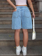 Women's Plain Color Bermuda Denim Shorts, Simple & Fashionable, Suitable For Summer