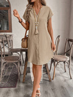 EMERY ROSE Solid Notched Button Front Batwing Sleeve Shirt Dress,Summer Dresses For Women