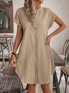 EMERY ROSE Solid Notched Button Front Batwing Sleeve Shirt Dress,Summer Dresses For Women