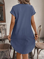 EMERY ROSE Solid Notched Button Front Batwing Sleeve Shirt Dress,Summer Dresses For Women