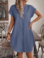 EMERY ROSE Solid Notched Button Front Batwing Sleeve Shirt Dress,Summer Dresses For Women