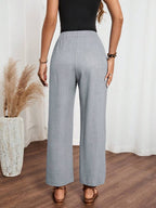 EMERY ROSE Women's Denim Effect Linen Blend Pants With Lace Hem Fall Cloth For Women