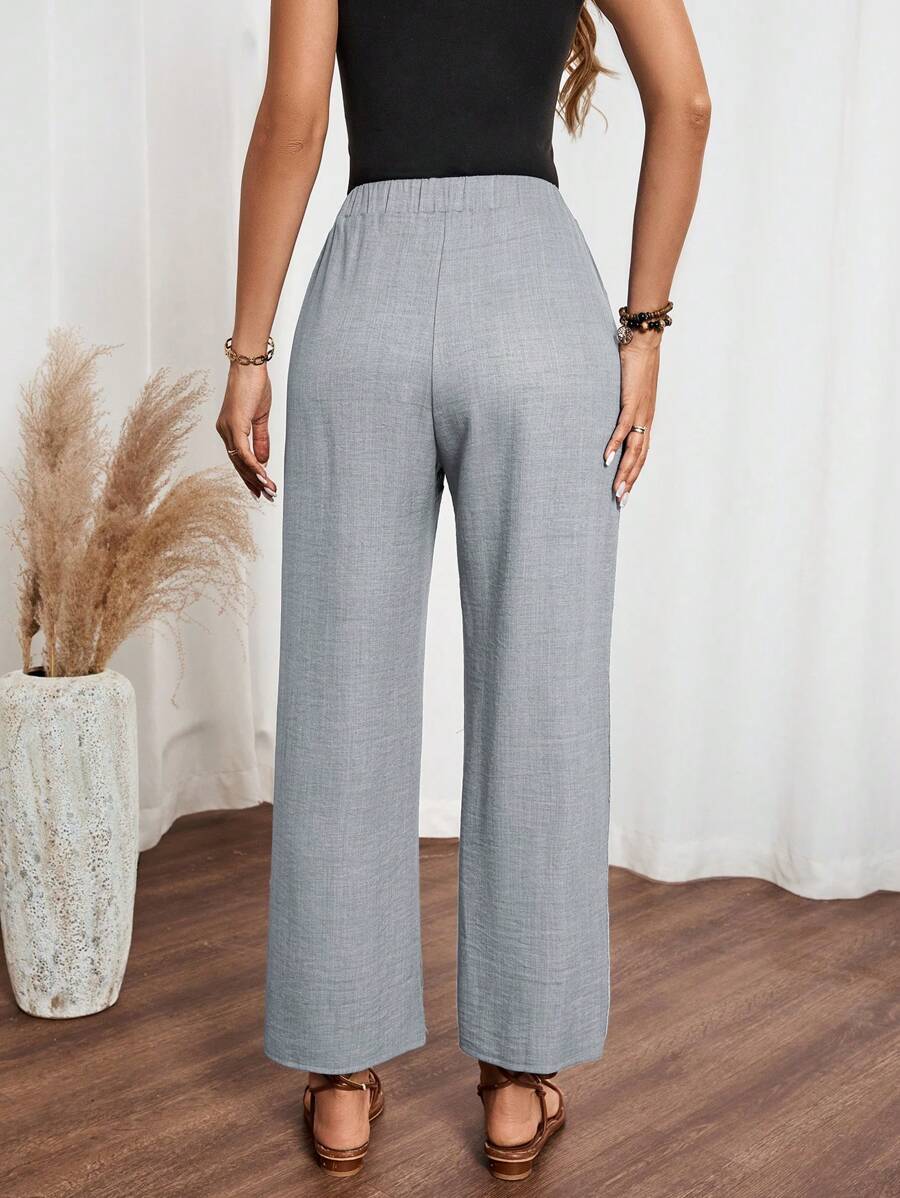 EMERY ROSE Women's Denim Effect Linen Blend Pants With Lace Hem Fall Cloth For Women