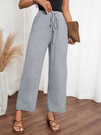 EMERY ROSE Women's Denim Effect Linen Blend Pants With Lace Hem Fall Cloth For Women