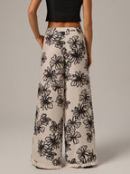 SHEIN Forever 21 Spring Casual Beach Vacation Tassel Linen Floral Print Wide Leg Pants For Women,Bohemia
